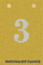 A simulated image of the stitched needlepoint design: Banner 13m Squared 3 White on Yellow. Not A.I. generated.