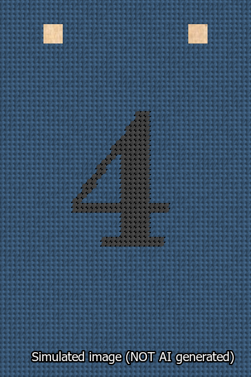 A simulated image of the stitched needlepoint design: Banner 13m Squared 4 Black on Blue. Not A.I. generated.