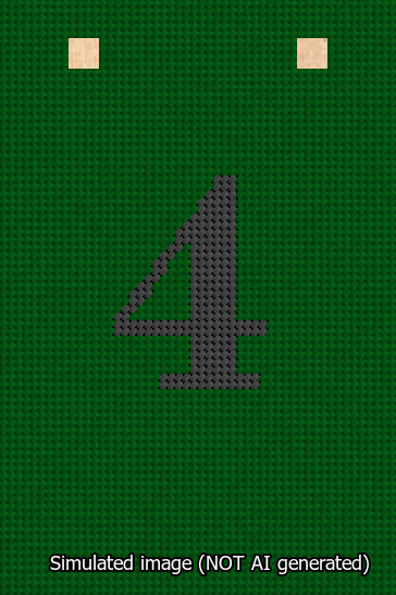 A simulated image of the stitched needlepoint design: Banner 13m Squared 4 Black on Green. Not A.I. generated.