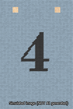 A simulated image of the stitched needlepoint design: Banner 13m Squared 4 Black on Light Blue. Not A.I. generated.