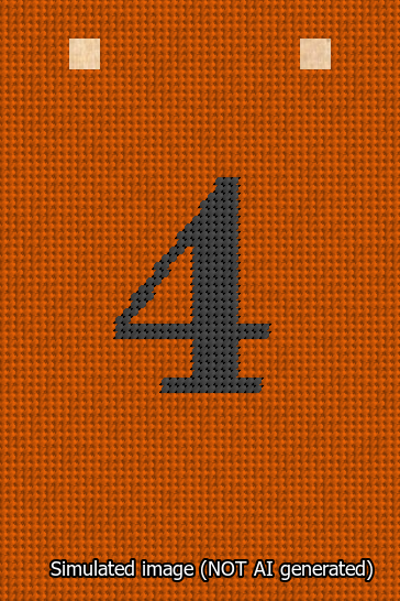 A simulated image of the stitched needlepoint design: Banner 13m Squared 4 Black on Orange. Not A.I. generated.
