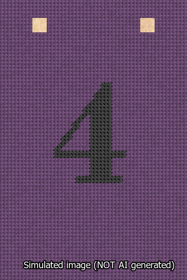 A simulated image of the stitched needlepoint design: Banner 13m Squared 4 Black on Purple. Not A.I. generated.