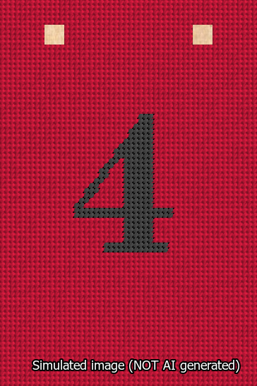 A simulated image of the stitched needlepoint design: Banner 13m Squared 4 Black on Red. Not A.I. generated.