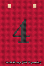 A simulated image of the stitched needlepoint design: Banner 13m Squared 4 Black on Red. Not A.I. generated.