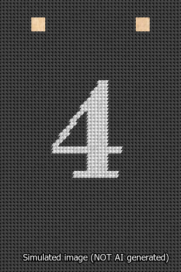 A simulated image of the stitched needlepoint design: Banner 13m Squared 4 White on Black. Not A.I. generated.