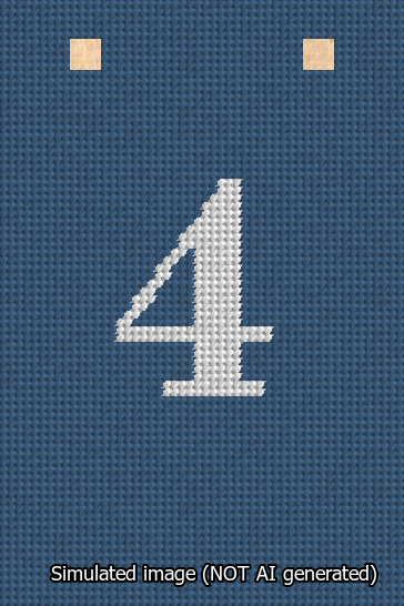 A simulated image of the stitched needlepoint design: Banner 13m Squared 4 White on Blue. Not A.I. generated.