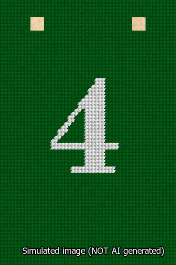 A simulated image of the stitched needlepoint design: Banner 13m Squared 4 White on Green. Not A.I. generated.