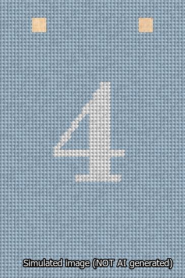 A simulated image of the stitched needlepoint design: Banner 13m Squared 4 White on Light Blue. Not A.I. generated.