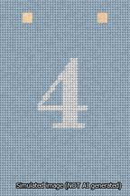 A simulated image of the stitched needlepoint design: Banner 13m Squared 4 White on Light Blue. Not A.I. generated.