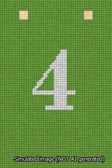 A simulated image of the stitched needlepoint design: Banner 13m Squared 4 White on Light Green. Not A.I. generated.