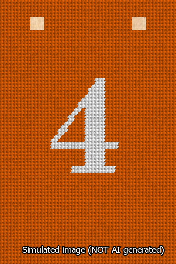 A simulated image of the stitched needlepoint design: Banner 13m Squared 4 White on Orange. Not A.I. generated.