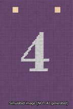 A simulated image of the stitched needlepoint design: Banner 13m Squared 4 White on Purple. Not A.I. generated.
