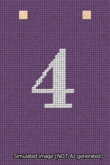 A simulated image of the stitched needlepoint design: Banner 13m Squared 4 White on Purple. Not A.I. generated.