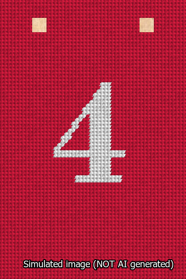 A simulated image of the stitched needlepoint design: Banner 13m Squared 4 White on Red. Not A.I. generated.