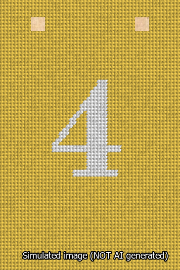 A simulated image of the stitched needlepoint design: Banner 13m Squared 4 White on Yellow. Not A.I. generated.