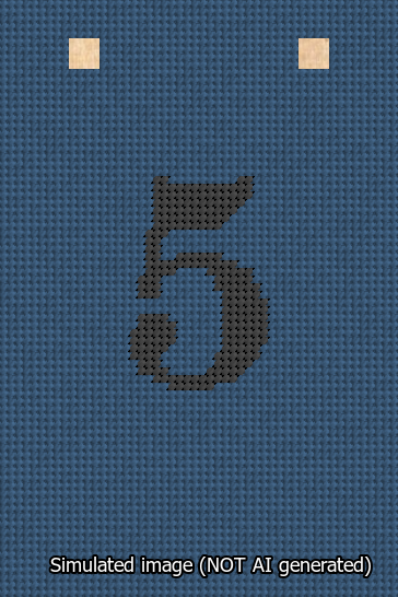 A simulated image of the stitched needlepoint design: Banner 13m Squared 5 Black on Blue. Not A.I. generated.