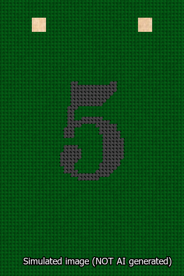 A simulated image of the stitched needlepoint design: Banner 13m Squared 5 Black on Green. Not A.I. generated.