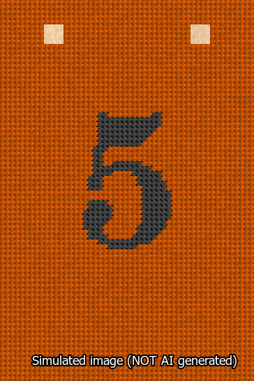 A simulated image of the stitched needlepoint design: Banner 13m Squared 5 Black on Orange. Not A.I. generated.