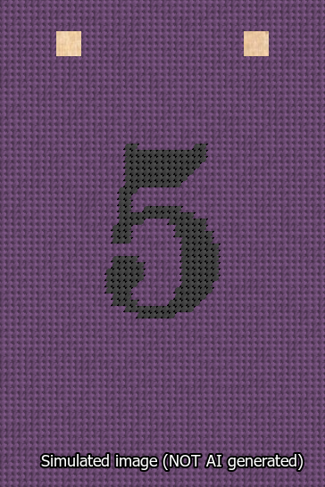 A simulated image of the stitched needlepoint design: Banner 13m Squared 5 Black on Purple. Not A.I. generated.
