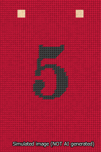 A simulated image of the stitched needlepoint design: Banner 13m Squared 5 Black on Red. Not A.I. generated.