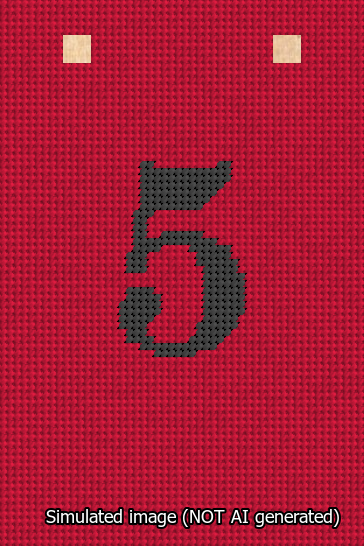 A simulated image of the stitched needlepoint design: Banner 13m Squared 5 Black on Red. Not A.I. generated.