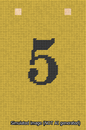 A simulated image of the stitched needlepoint design: Banner 13m Squared 5 Black on Yellow. Not A.I. generated.