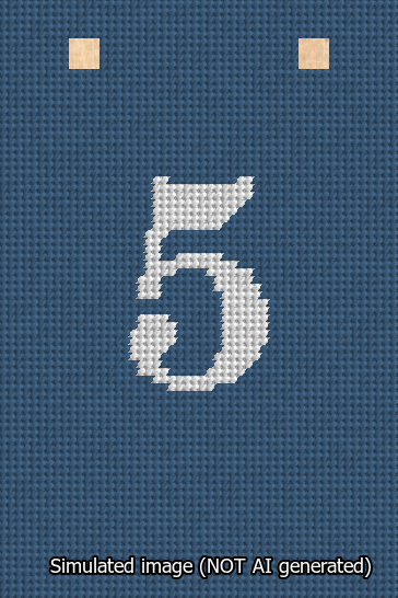 A simulated image of the stitched needlepoint design: Banner 13m Squared 5 White on Blue. Not A.I. generated.
