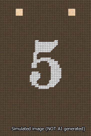 A simulated image of the stitched needlepoint design: Banner 13m Squared 5 White on Brown. Not A.I. generated.