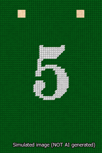 A simulated image of the stitched needlepoint design: Banner 13m Squared 5 White on Green. Not A.I. generated.