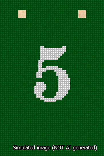 A simulated image of the stitched needlepoint design: Banner 13m Squared 5 White on Green. Not A.I. generated.