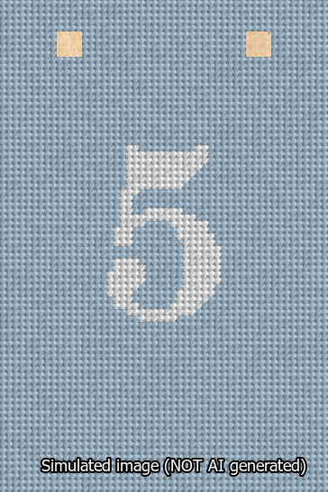 A simulated image of the stitched needlepoint design: Banner 13m Squared 5 White on Light Blue. Not A.I. generated.