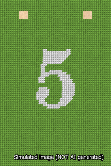 A simulated image of the stitched needlepoint design: Banner 13m Squared 5 White on Light Green. Not A.I. generated.