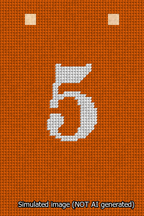 A simulated image of the stitched needlepoint design: Banner 13m Squared 5 White on Orange. Not A.I. generated.