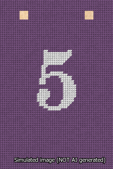 A simulated image of the stitched needlepoint design: Banner 13m Squared 5 White on Purple. Not A.I. generated.