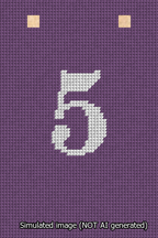 A simulated image of the stitched needlepoint design: Banner 13m Squared 5 White on Purple. Not A.I. generated.