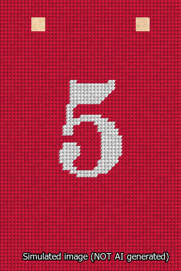 A simulated image of the stitched needlepoint design: Banner 13m Squared 5 White on Red. Not A.I. generated.