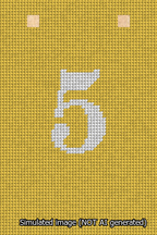 A simulated image of the stitched needlepoint design: Banner 13m Squared 5 White on Yellow. Not A.I. generated.