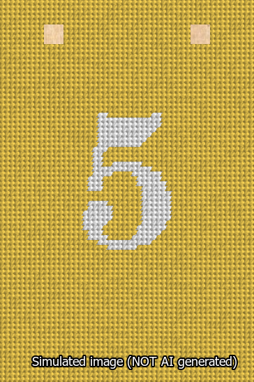 A simulated image of the stitched needlepoint design: Banner 13m Squared 5 White on Yellow. Not A.I. generated.