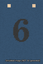 A simulated image of the stitched needlepoint design: Banner 13m Squared 6 Black on Blue. Not A.I. generated.