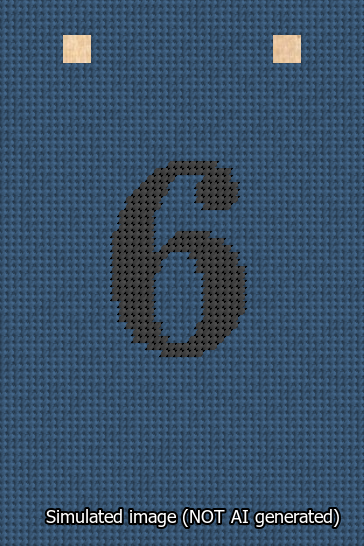 A simulated image of the stitched needlepoint design: Banner 13m Squared 6 Black on Blue. Not A.I. generated.
