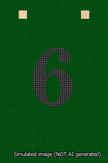 A simulated image of the stitched needlepoint design: Banner 13m Squared 6 Black on Green. Not A.I. generated.