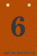 A simulated image of the stitched needlepoint design: Banner 13m Squared 6 Black on Orange. Not A.I. generated.
