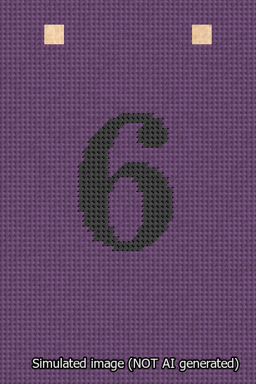 A simulated image of the stitched needlepoint design: Banner 13m Squared 6 Black on Purple. Not A.I. generated.
