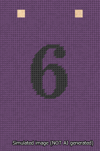 A simulated image of the stitched needlepoint design: Banner 13m Squared 6 Black on Purple. Not A.I. generated.