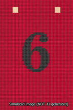 A simulated image of the stitched needlepoint design: Banner 13m Squared 6 Black on Red. Not A.I. generated.