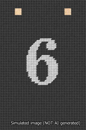 A simulated image of the stitched needlepoint design: Banner 13m Squared 6 White on Black. Not A.I. generated.