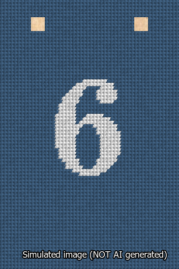 A simulated image of the stitched needlepoint design: Banner 13m Squared 6 White on Blue. Not A.I. generated.