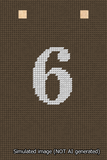 A simulated image of the stitched needlepoint design: Banner 13m Squared 6 White on Brown. Not A.I. generated.