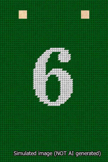 A simulated image of the stitched needlepoint design: Banner 13m Squared 6 White on Green. Not A.I. generated.