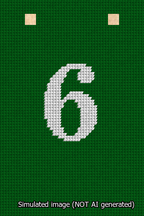 A simulated image of the stitched needlepoint design: Banner 13m Squared 6 White on Green. Not A.I. generated.